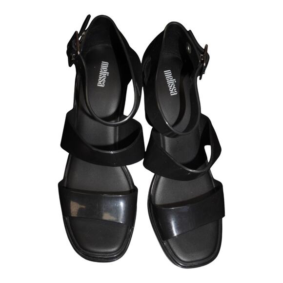 Melissa Black Jelly Block Heel Sandals Womens 9 Strappy PVC Platform Shoe - Picture 8 of 13